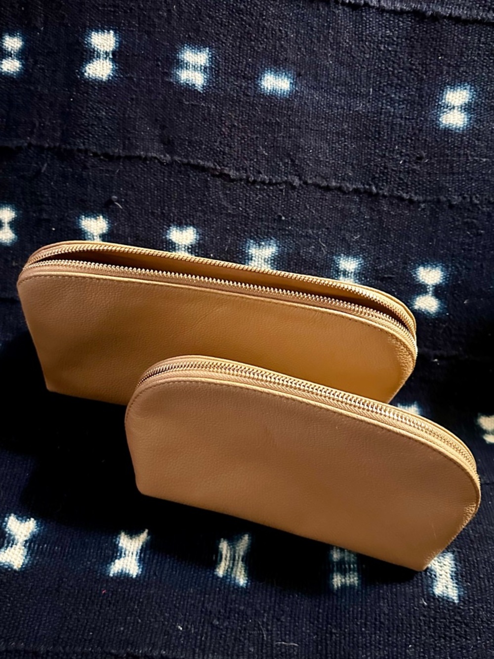 Quince Italian Leather Pouch Travel Cosmetic Storage Tan cases Set of 2